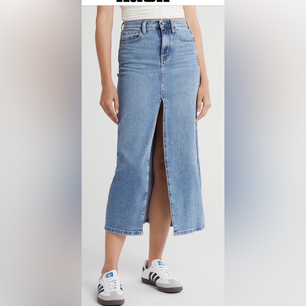 DKNY Denim Midi Skirt with Front Slit S 29